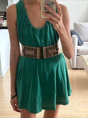 Vintage Beige Rockstud Elastic Waist Belt